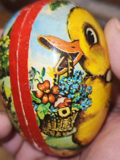 Vintage Easter Egg Candy Box Cardboard or Paper Mache Duck Flowers eg1