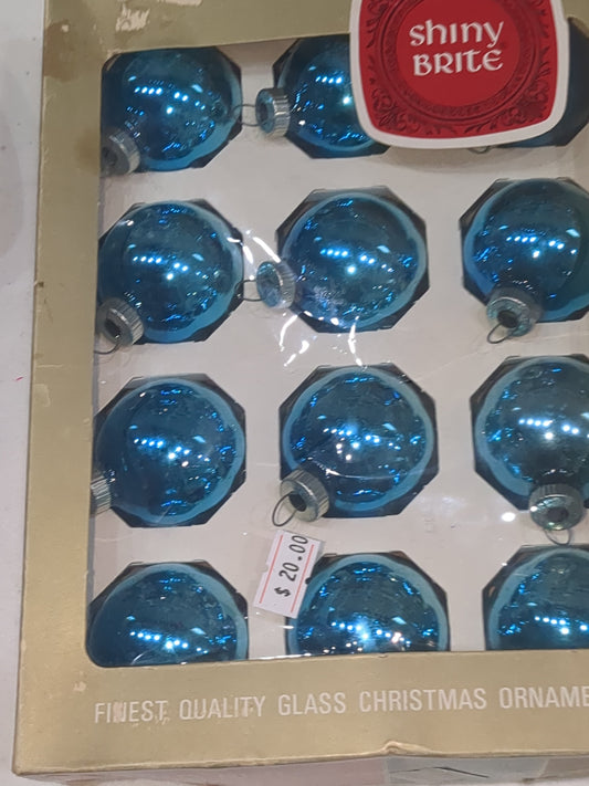 Bo6 box of shiny bright turquoise ornament 1 1/2"