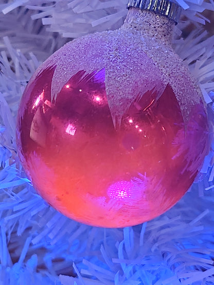 Vintage Shiny Brite Mercury Glass Snow Capped Pink Ornament Ornament sb3