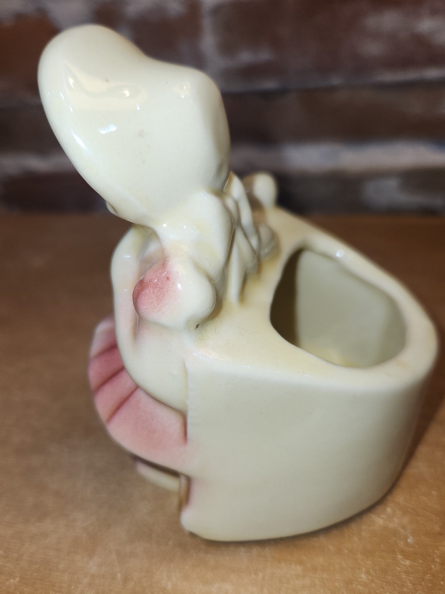 Vintage Pottery Planter Little Girl in Pink by a Fence Likely Shawnee Potter AS IS pl12