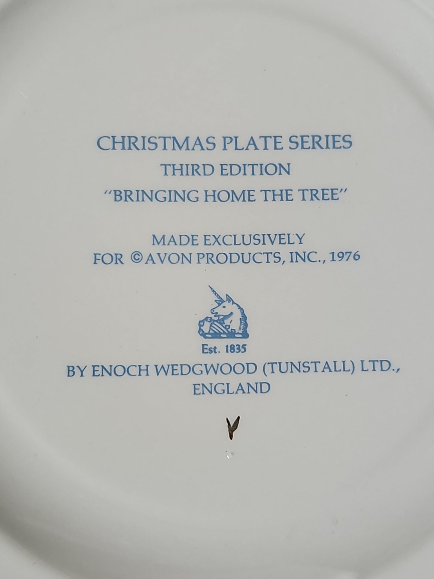 Vintage Avon Christmas 1976 Bringing Home the Tree Plate Original Box. Enoch Wedgewood England