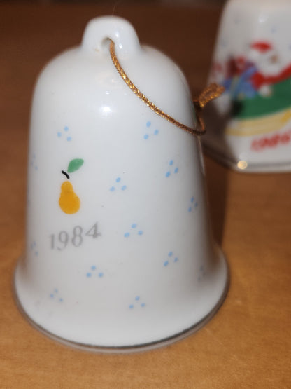 Vintage Lillian Vernon 1984 Partridge In a Pear Tree and 1986 Santa Sleigh Reindeer Christmas Ornament bell bell56