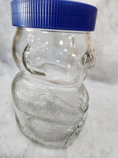 Vintage 1990s Skippy Peanut Butter Bear Glass Jar 100th Anniversary Blue Plastic Lid  48oz skj7