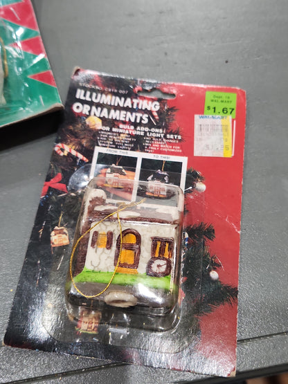 Vintage Holiday Traditions Porcelain House Christmas Ornaments set of 2 NIP and 1 NIP