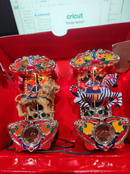Vintage Mr Christmas Holiday Carousel Ornaments Circa 1874 Circus Animals Lion Zebra car50
