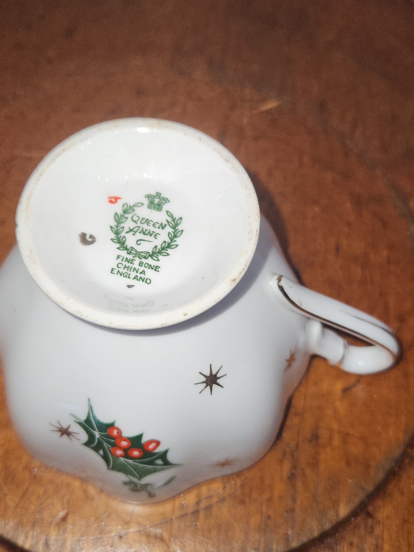 Vintage Queen Anne Noel Tea Cup Poinsettia Holly Christmas Rose replacement cup NO SAUCER