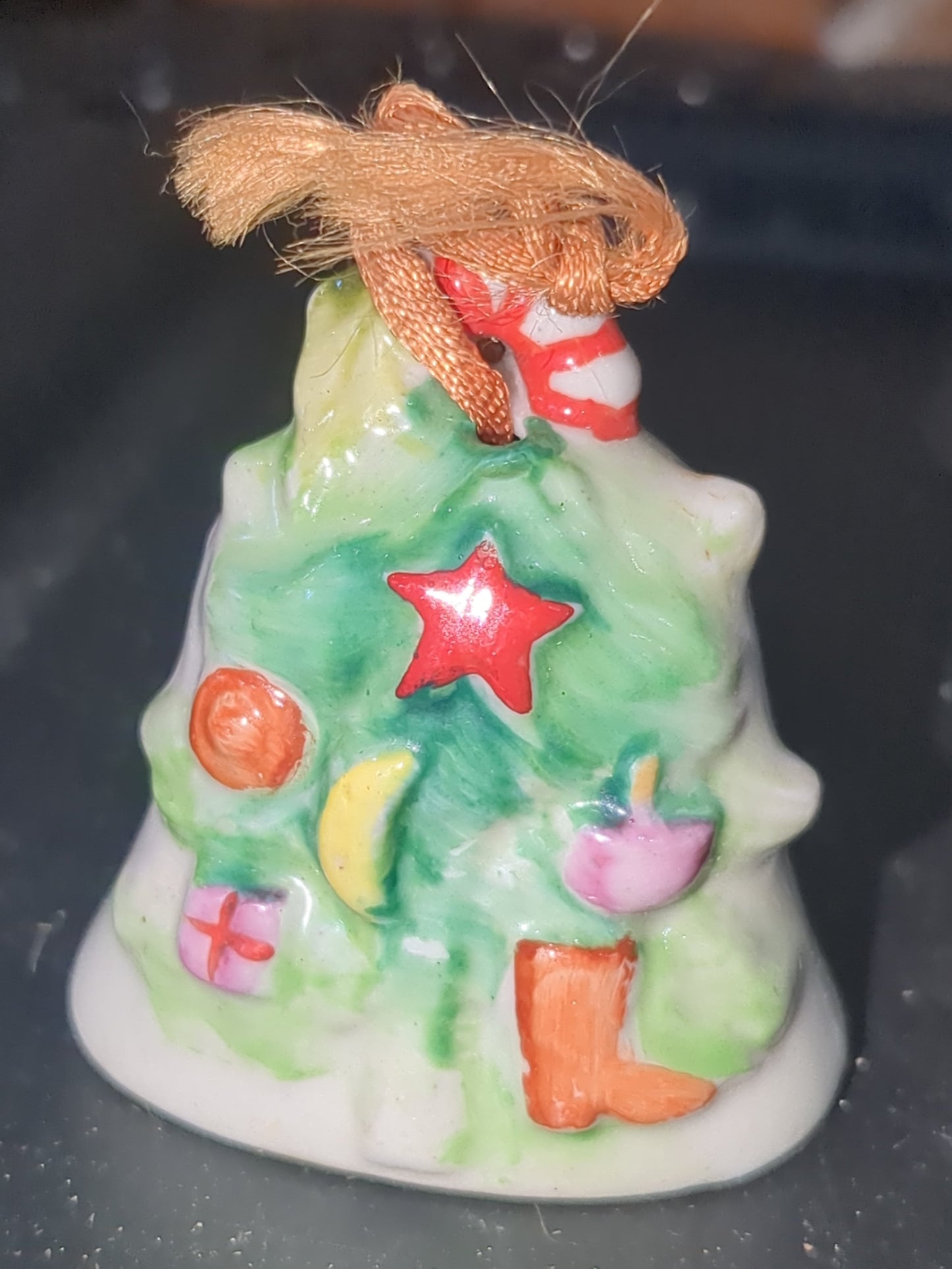 Napco porcelain Tree Shaped Bell Ornament with Season's Greetings. Japan bell2