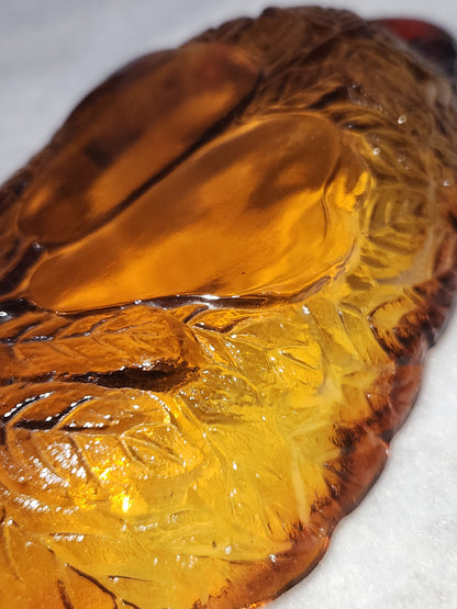 Vintage Oblong Amber Glass Pear & Leaves Serving Dish