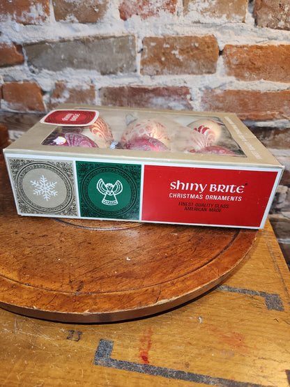 Vintage Shiny Brite Glass Ornaments with Mica Glitter In Box dated 1967 AS IS bo83