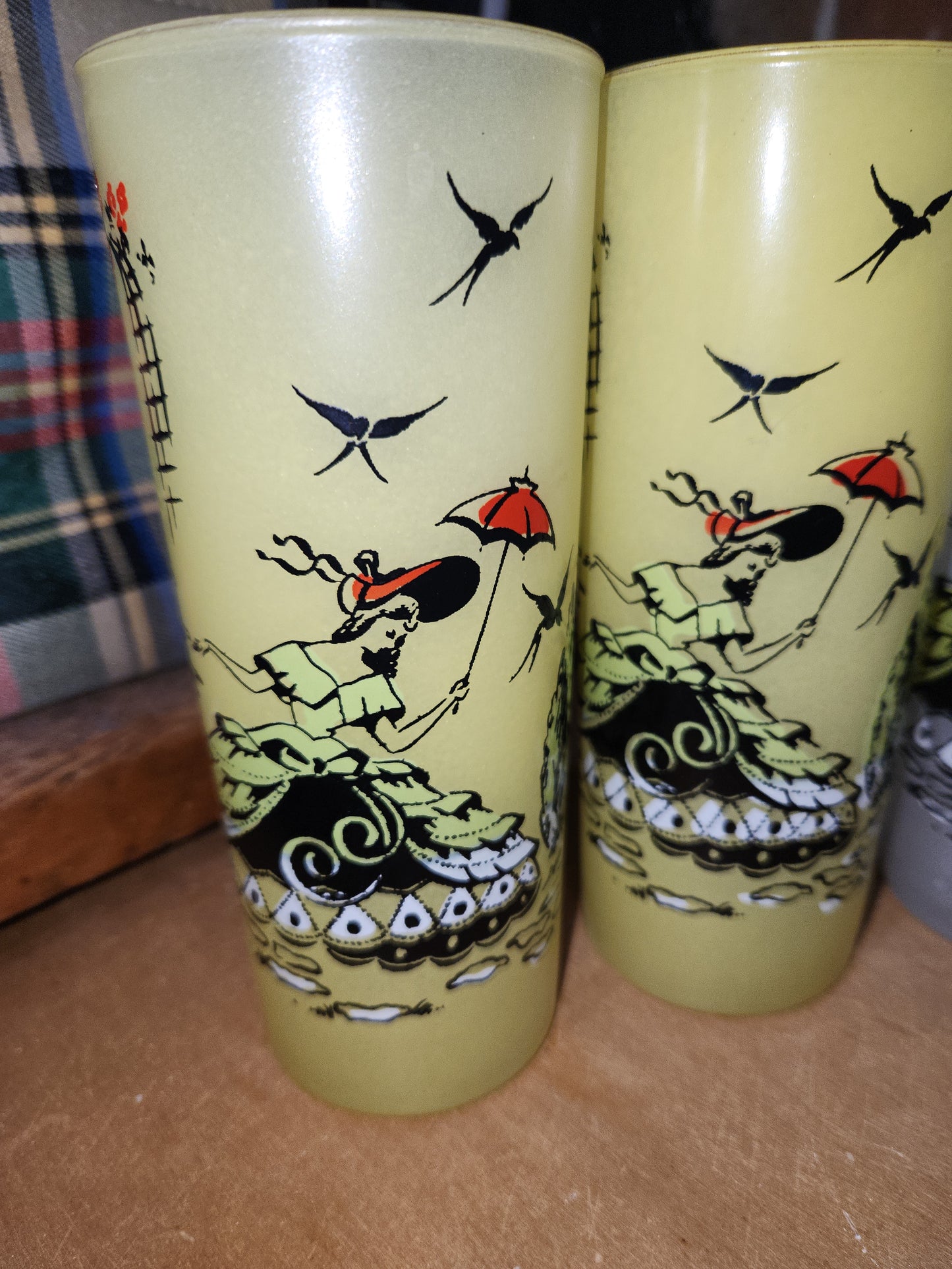 Vintage Libbey Southern Belle Pastel Frosted highball glasses. Set of 6.