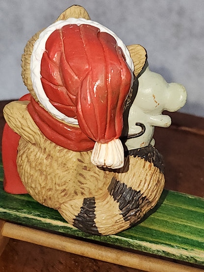 Vintage Hallmark Raccoon & Mouse Christmas Stocking Hanger 1984 sh86