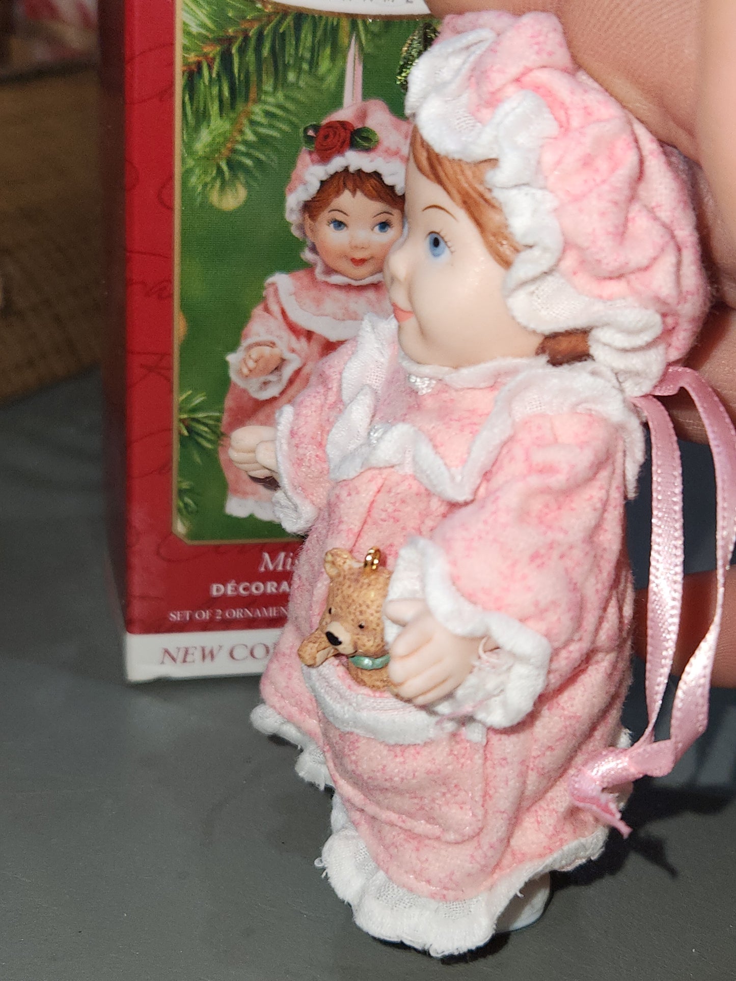 Vintage Hallmark Keepsake Ornament Mistletoe Miss First in Mistletoe Miss Series Set of 2 Doll & Teddy 2001