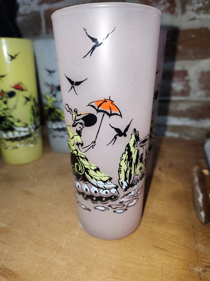 Vintage Libbey Southern Belle Pastel Frosted highball glasses. Set of 6.