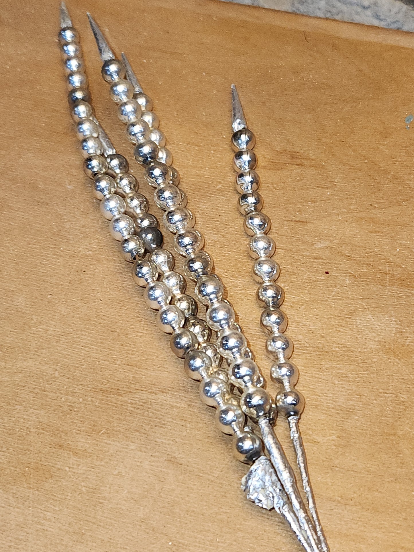 Vintage Mercury Glass Bead Picks Silver Green Beads with Spikes Stems Picks