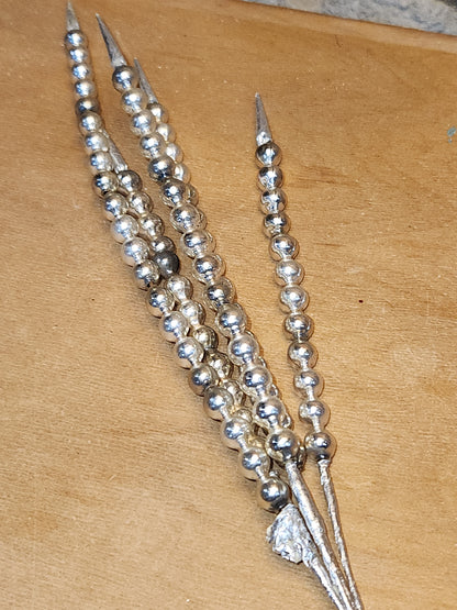 Vintage Mercury Glass Bead Picks Silver Green Beads with Spikes Stems Picks