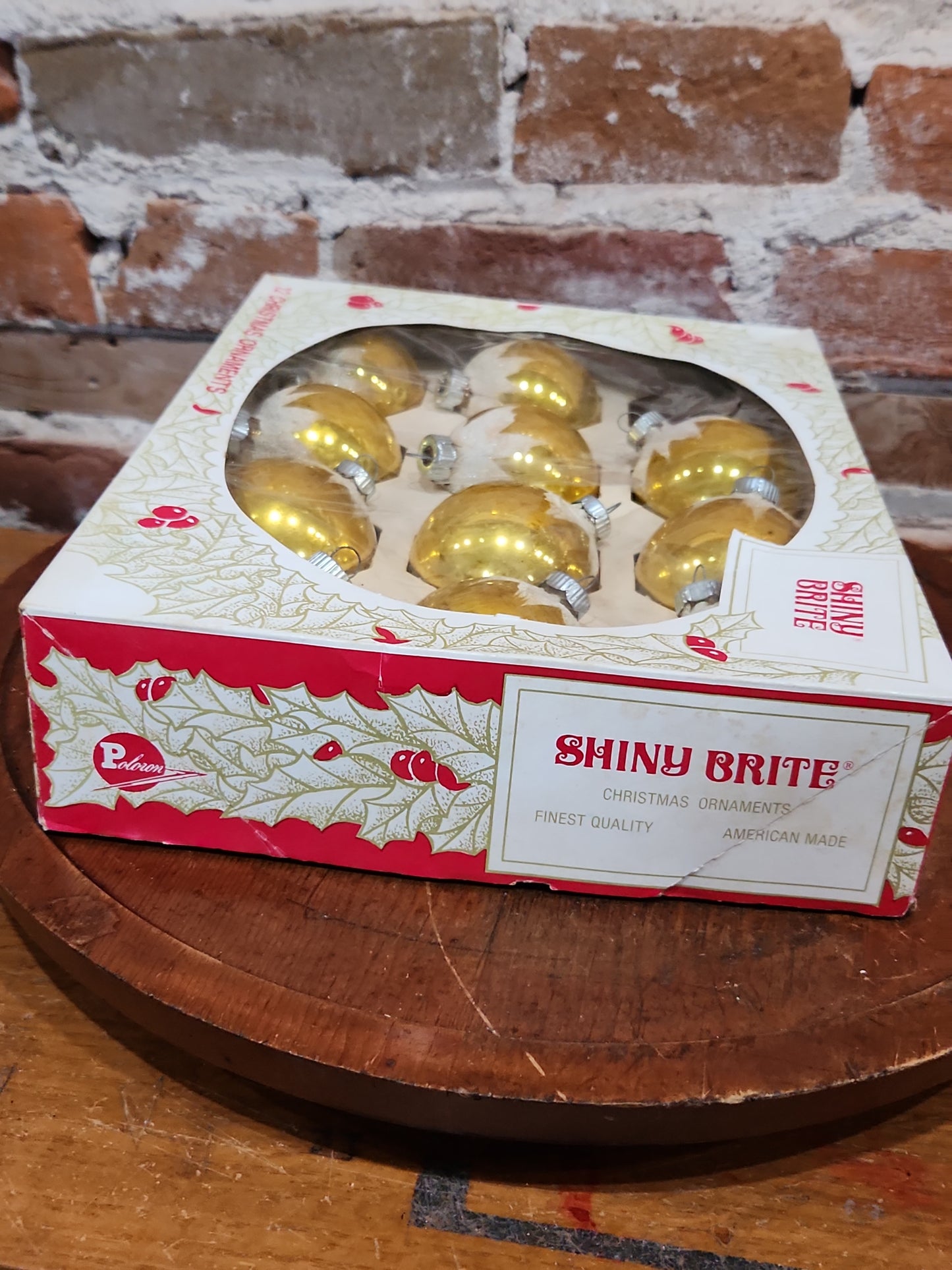 Vintage Shiny Brite ELEVEN 2 1/4" Glass Ornaments Gold Snow Capped With Mica ONE MISSING bo192