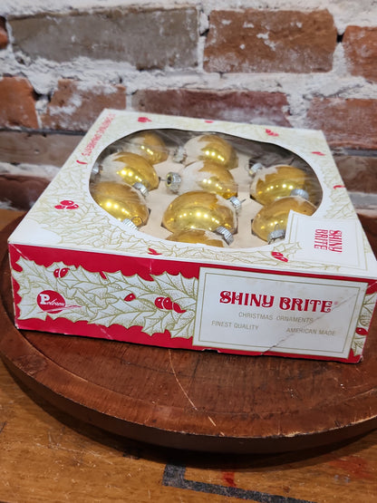 Vintage Shiny Brite ELEVEN 2 1/4" Glass Ornaments Gold Snow Capped With Mica ONE MISSING bo192