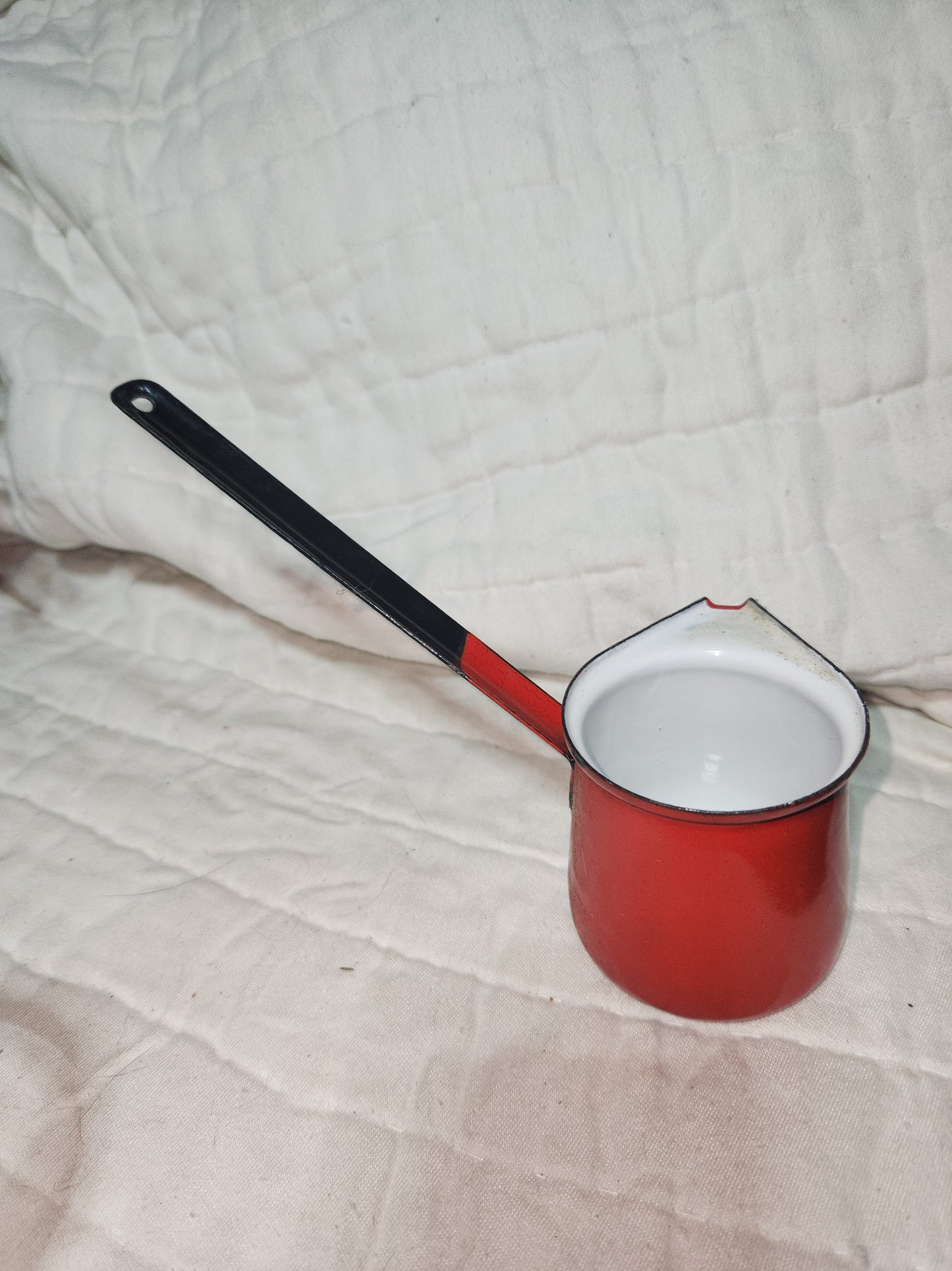 Vintage Red White Black Enamel Milk Butter Warmer en81