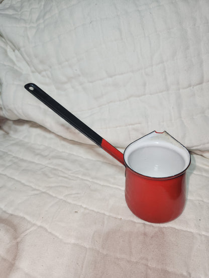 Vintage Red White Black Enamel Milk Butter Warmer en81