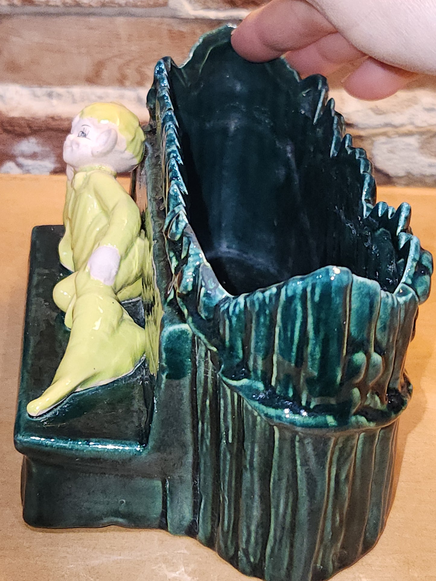 Vintage Gilner Pixie Elf on a Bench in front of a Planter elf5