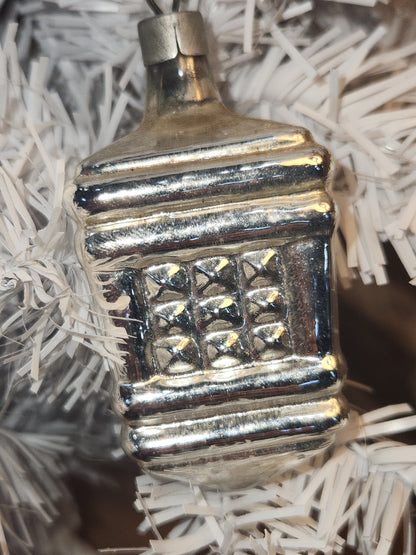 Vintage Mercury Glass Silver Lantern Christmas Ornament vo1