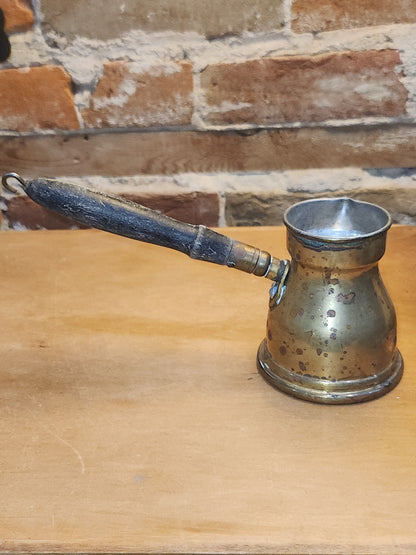 Vintage Antique Turkish Brass Tin Lined Cezve Coffee Pot Black Wooden Handle. Br11