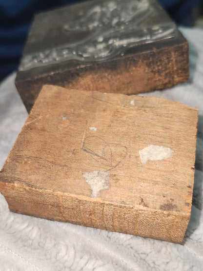 Vintage Wood Metal Newspaper Print Block Printer's Press Easter Lily 2 Blocks pb2e