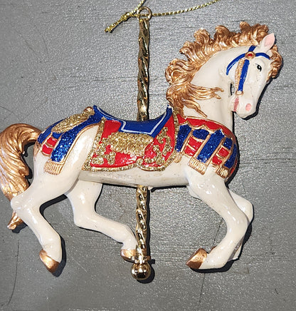 4" Resin Carousel Ornament Classic White Horse co8