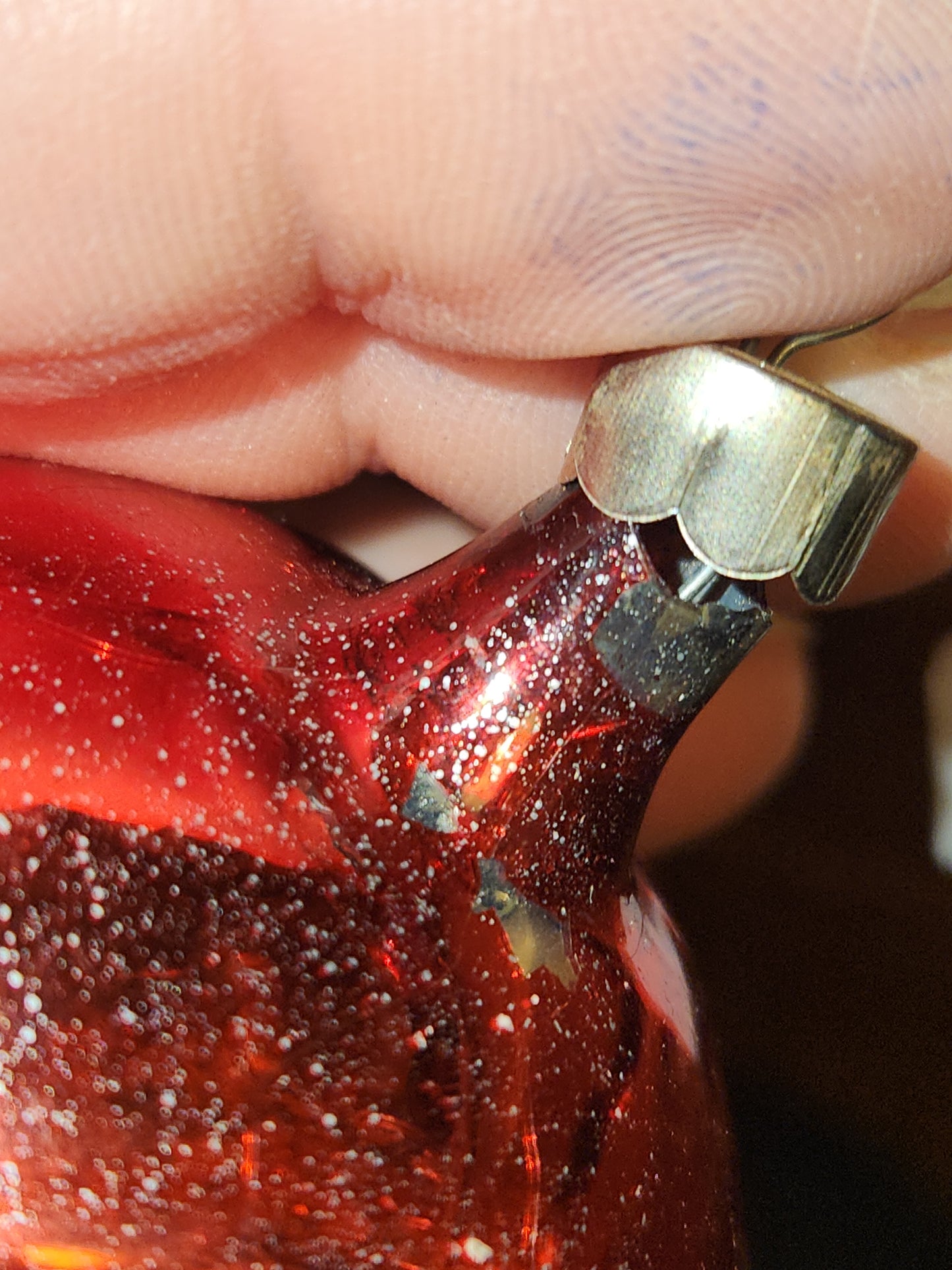 Vintage Red Indent Glass Christmas Ornament Made in USofA vo13