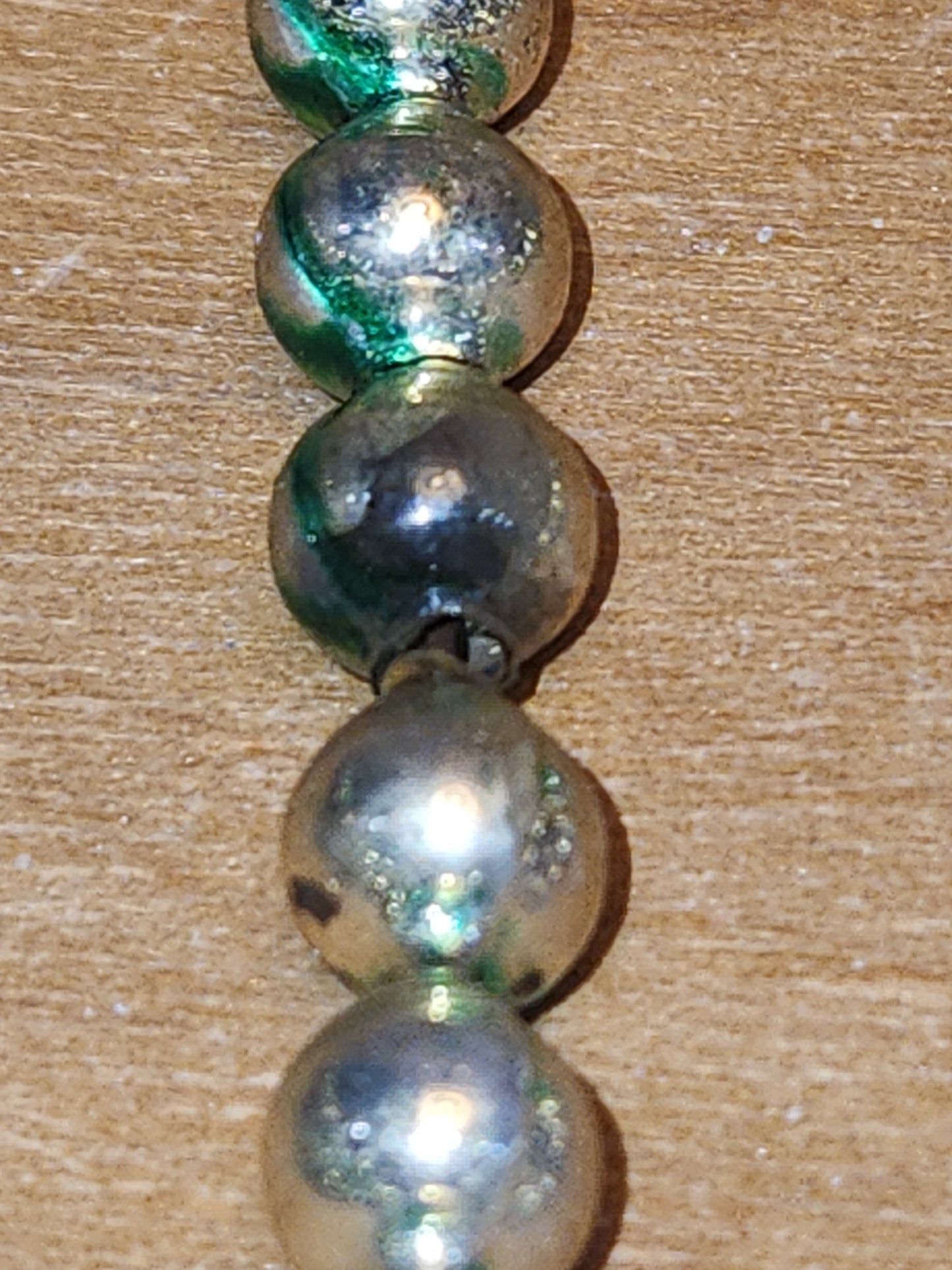 Vintage Mercury Glass Bead Picks Silver Green Beads with Spikes Stems Picks