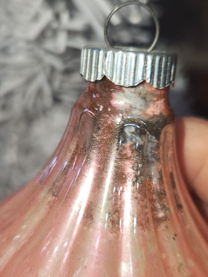 Vintage Glass Bumpy Lantern Chandelier Ornament Pink Christmas GLOWS o22