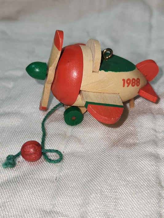 Vinyage Hallmark Ornament 1988 Wooden Airplane 5th in Nostalgic Childhood Ornaments Series