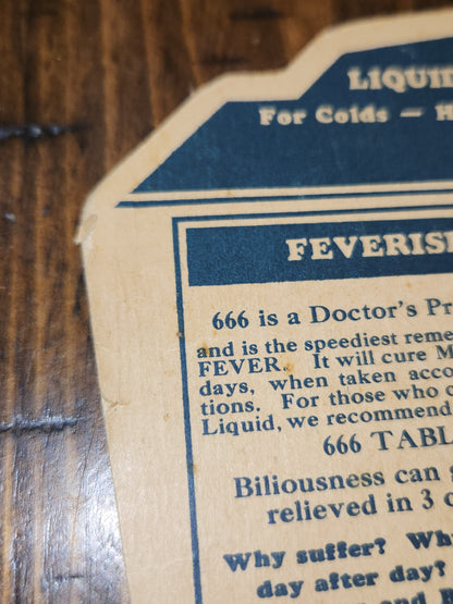 Vintage 666 Quartette Advertising Fan Medicine Liquid Salve Tablets Nose Drops Birds Baby AS IS af2