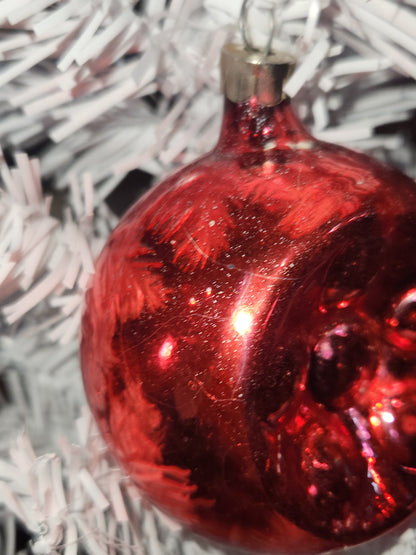 Vintage Red Indent Glass Christmas Ornament Made in USofA vo13