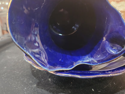 Porcelain Small Pitcher Bowl Set Taiwan Blue Floral Gold Trim Accent pit23