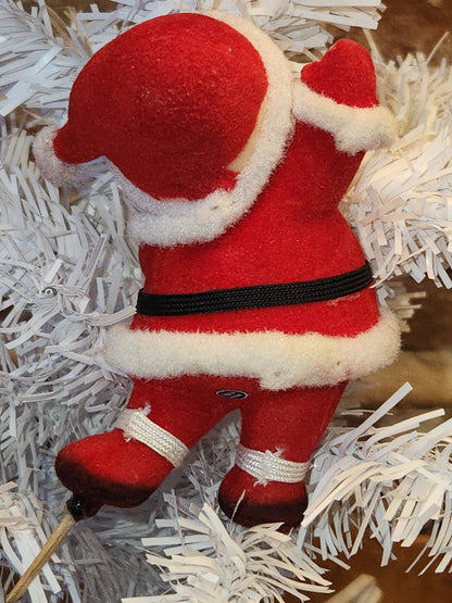 Vintage Waving Dancing Red Flocked Santa Claus Pic CHEEKS GLOW