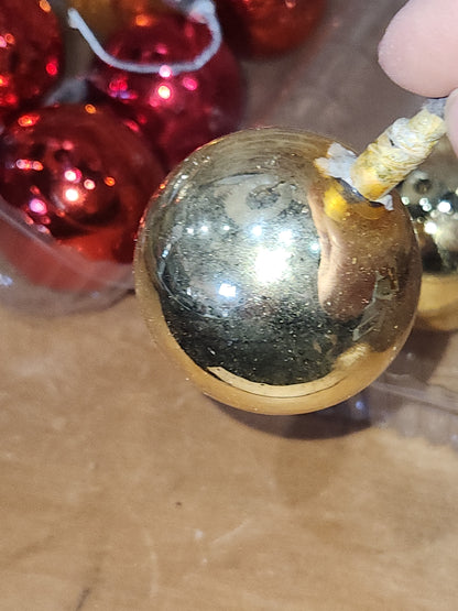 Vintage Mercury Glass Ball Ornament on Picks or Stems Red and Gold Nearly 2" Set of 7 mg5