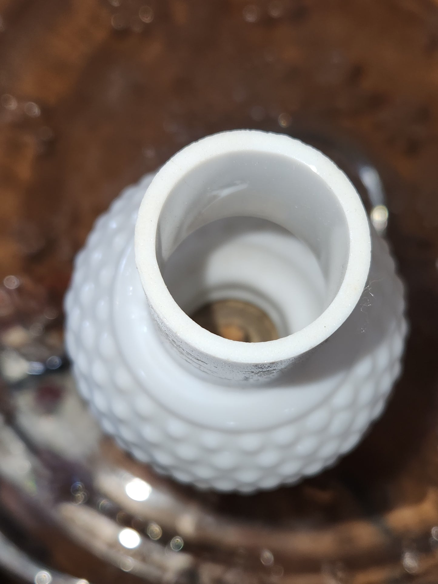Fenton White Milk Glass Hobnail Minature Kerosene Lamp lamp1
