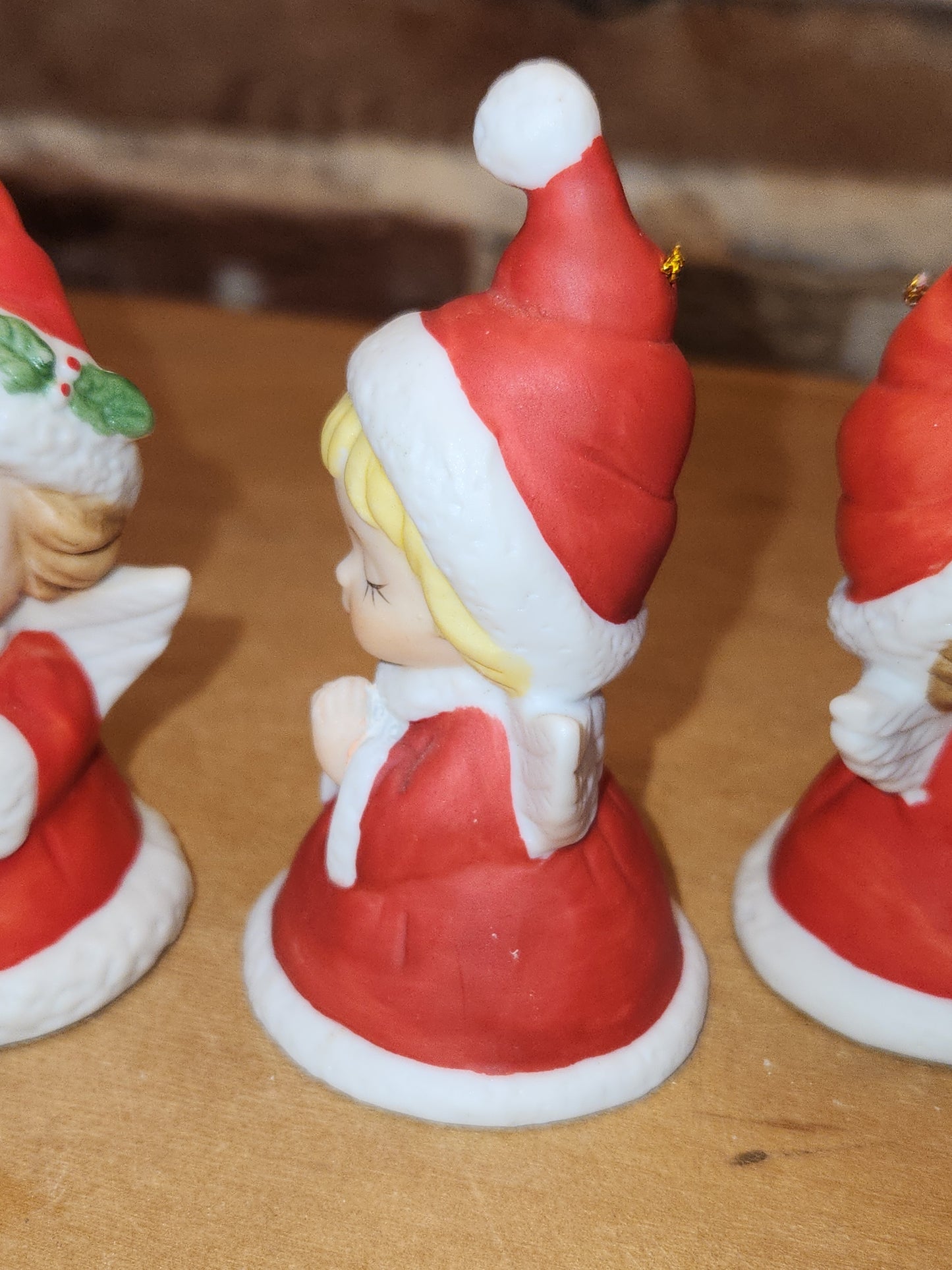 Vintage Lefton Petite Angel Girl Bell Figurines Set of 3. Praying Angel Signed.