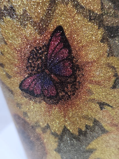 20 Oz Stainless Steel Insulated Glitter Tumbler Butterflies And Sunflowers 20gb