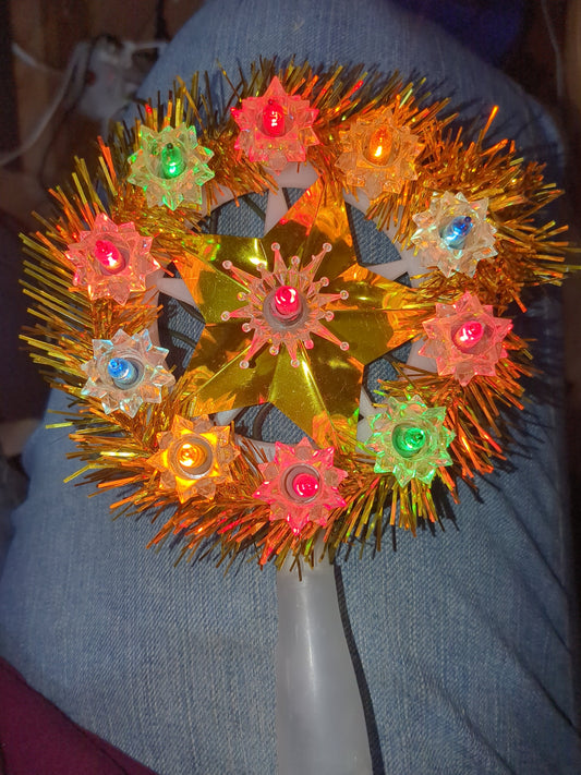 111 Vintage ALCO Gold Tinsel Star Mini Christmas Topper Original Box 11 Lights tt689