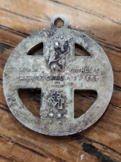 Vintage Sterling Silver Catholic 4 Way Cross Mary Jesus Medal Pendant cm71