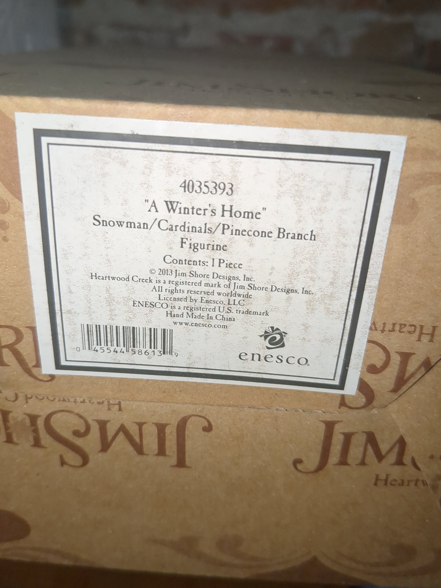 2013 Jim Shore Enesco A Winter's Home Snowman Branch Cardinals No.4035393