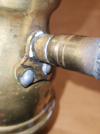 Vintage Antique Turkish Brass Tin Lined Cezve Coffee Pot Black Wooden Handle. Br11