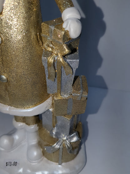 Sags glittery gold silver and white Santa