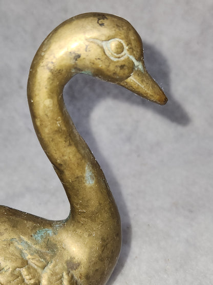 Vintage Solid Brass swimming swan patina br130