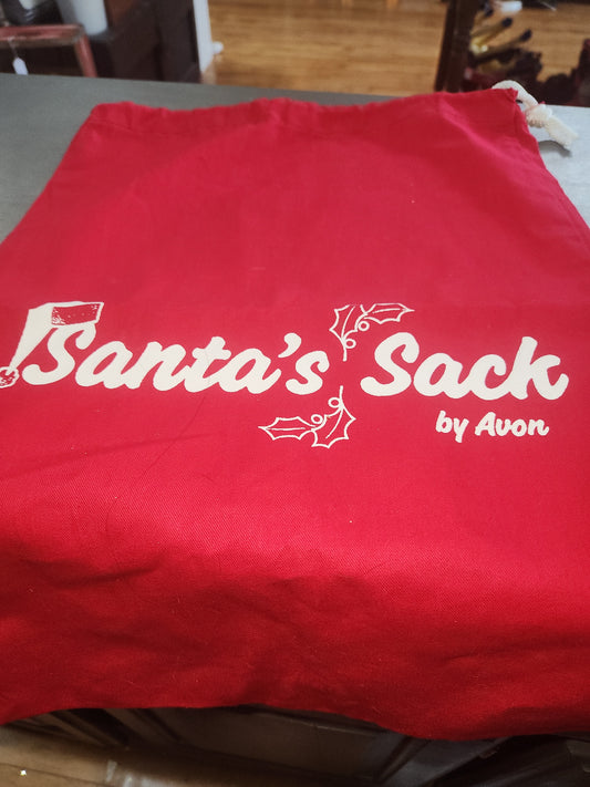 Vintage Christmas Avon Santa's Sack Gift Toy Bag Red Drawstring 19" x 14"  av12