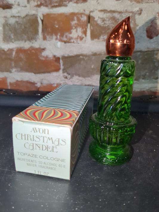 Vintage Avon glass Christmas candle Topaze cologne with Original Box 90% full av366