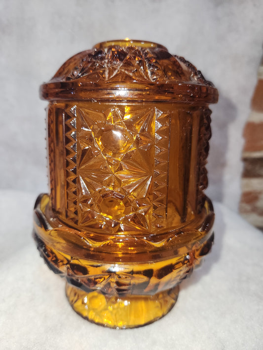 Vintage Indian Glass Amber pressed glass bar and star fairy lamp fl1