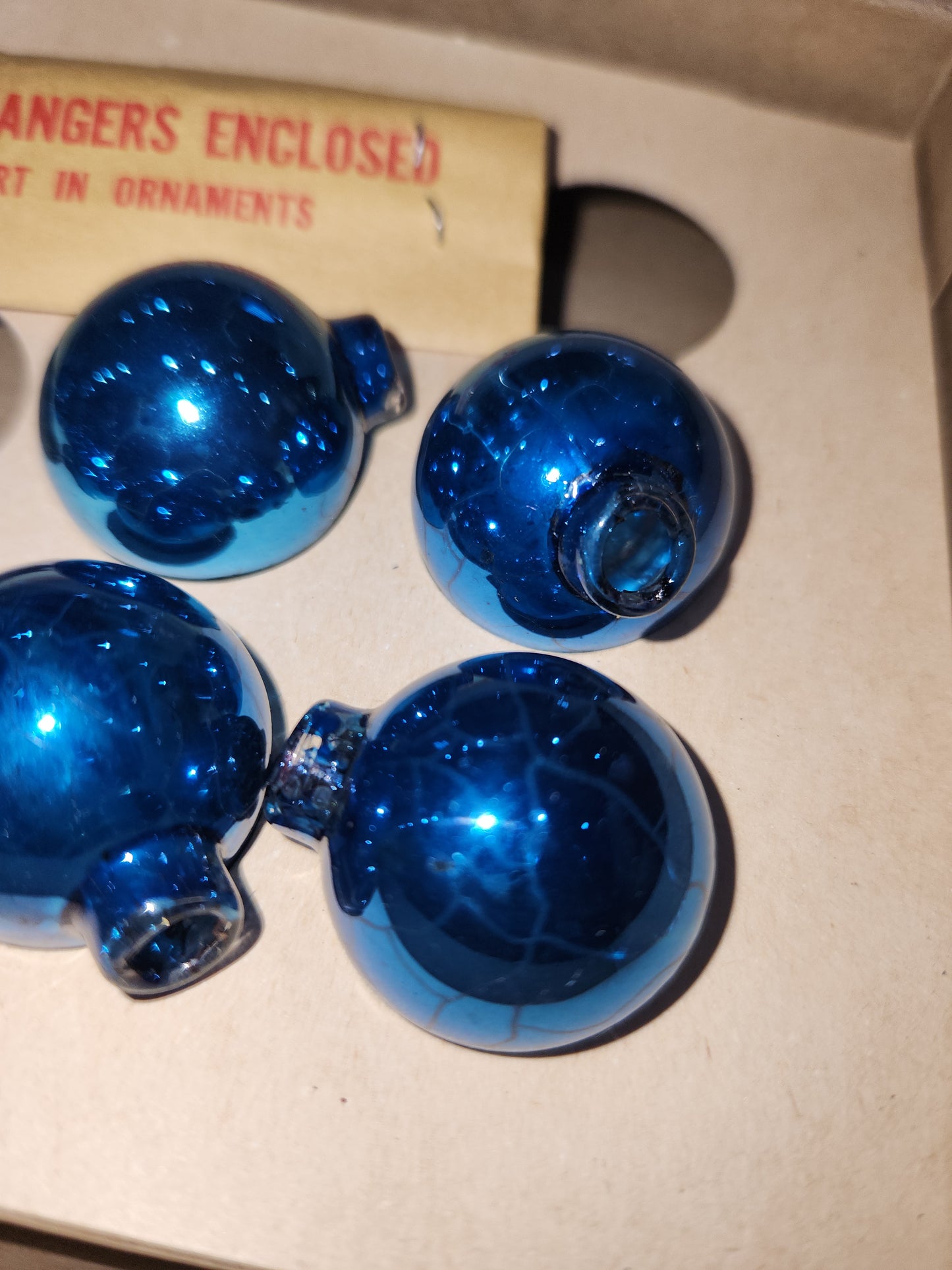 Vintage Shiny Brite Turqoise 1" Ornaments for Feather Tree PARTIAL BOX of 7. Unused bo70